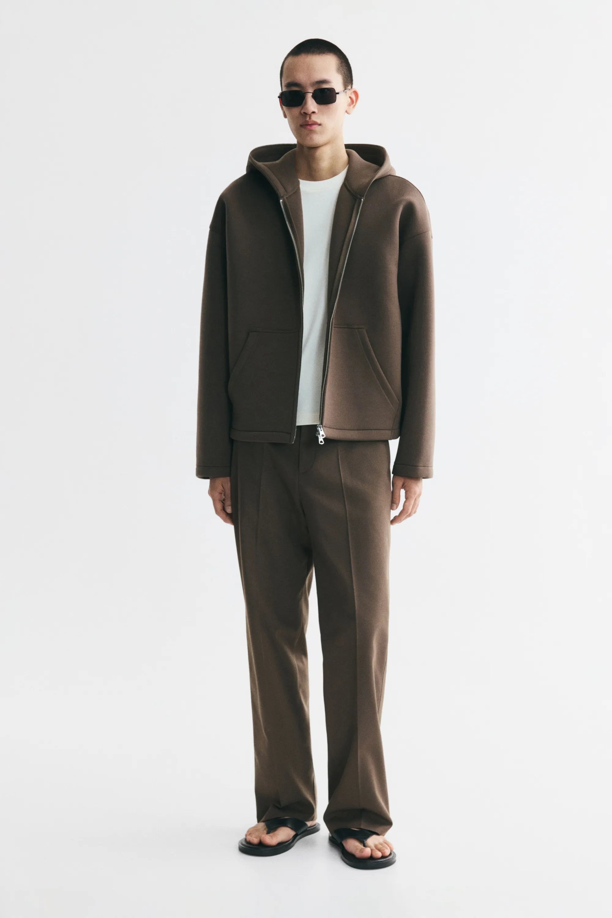 Veste à capuche zippée Oversized Fit en scuba - Taupe foncé