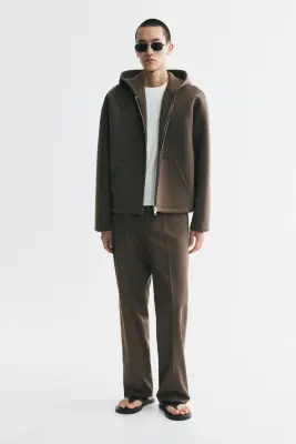 Veste à capuche zippée Oversized Fit en scuba - Taupe foncé — photo 1