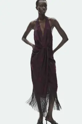 Robe à franges en tissu jacquard - Violet prune foncé — photo 2