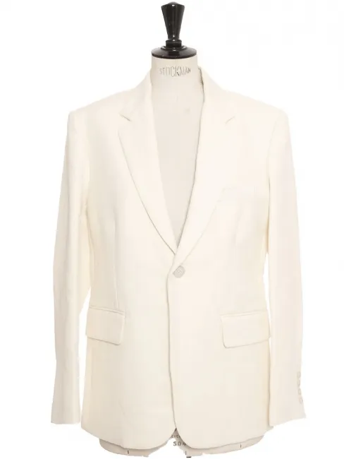 Veste blazer classique un bouton en lin et coton blanc ivoire Px boutique 1600€ Taille 34 à 38