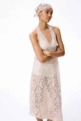 Robe dos nu façon crochet - Beige clair chiné — photo 1