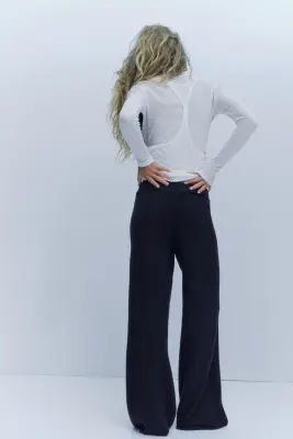Pantalon large en maille - Bleu marine — photo 3