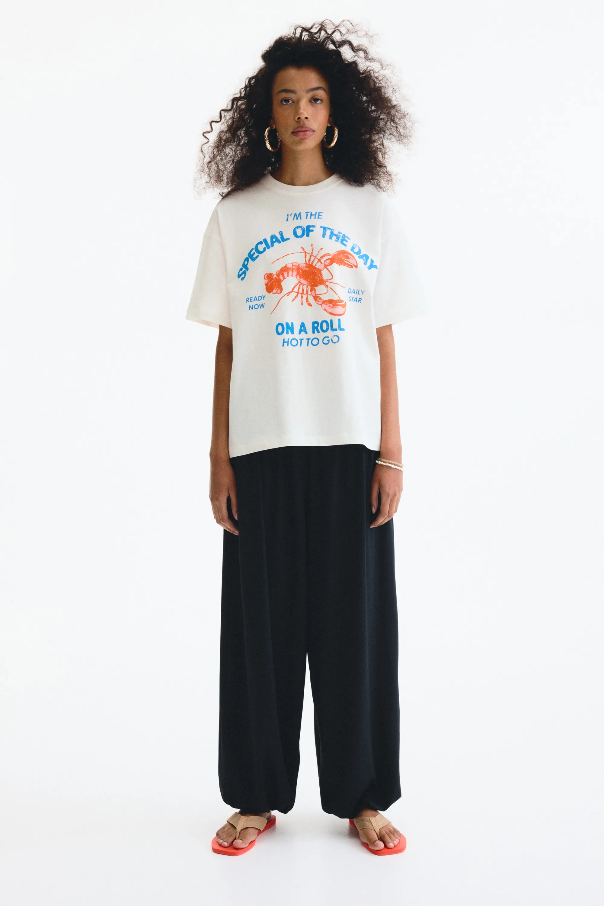 T-shirt oversize avec motif imprimé - Blanc/homard