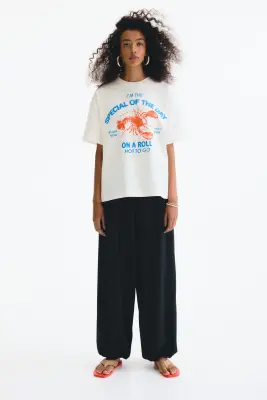 T-shirt oversize avec motif imprimé - Blanc/homard — photo 1