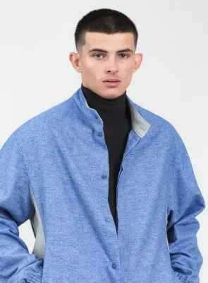 Cardigan with Front Cuts in Cloud Blue Cotton Flannel — photo 2