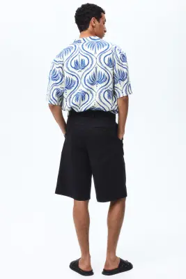 Chemise Relaxed Fit à col cubain - Blanc/motif — photo 2