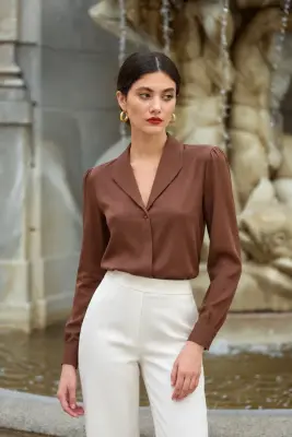 Rhea Silk Blouse - Chocolate — photo 1