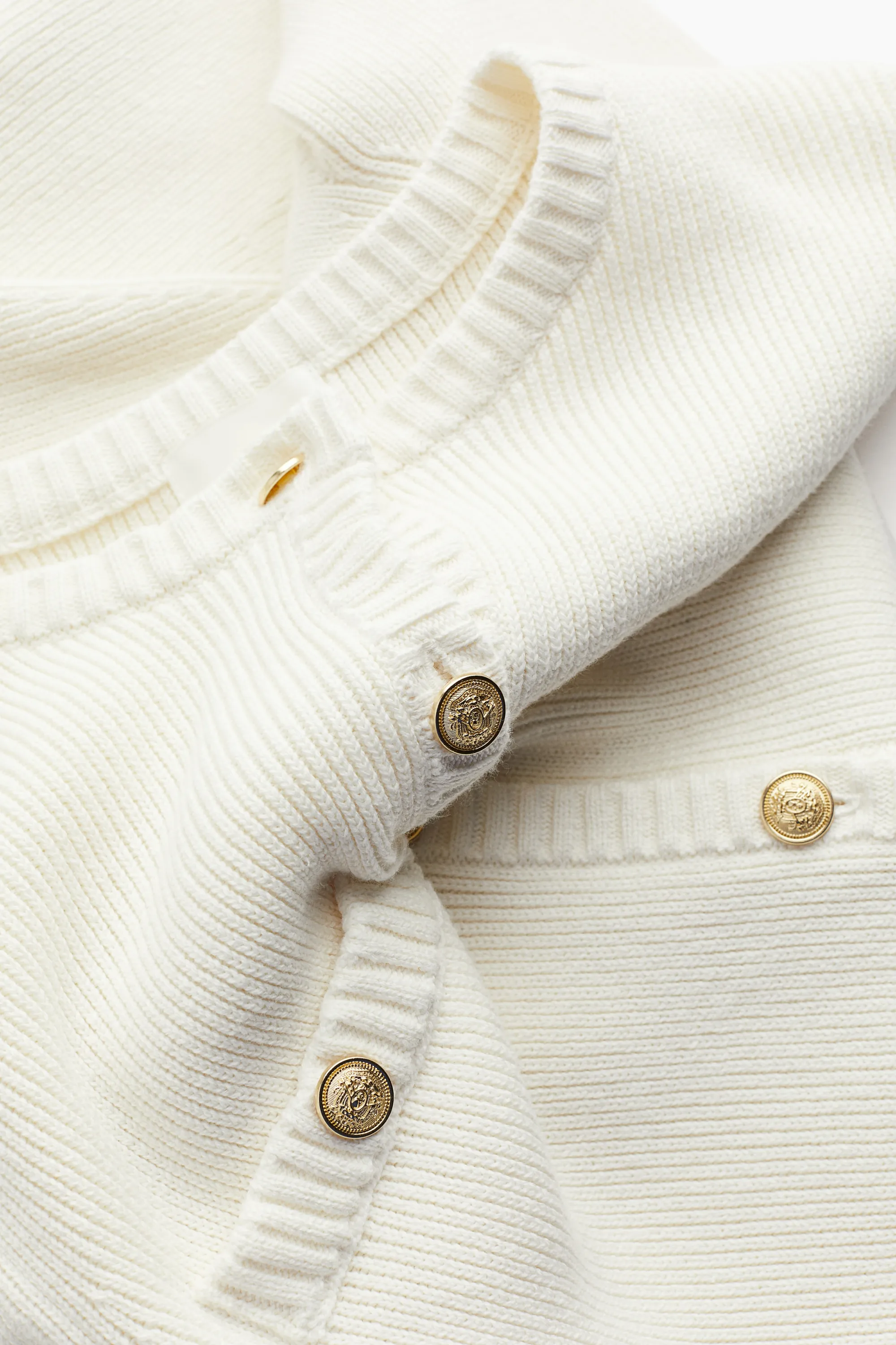 Robe à boutons en maille côtelée - Crème