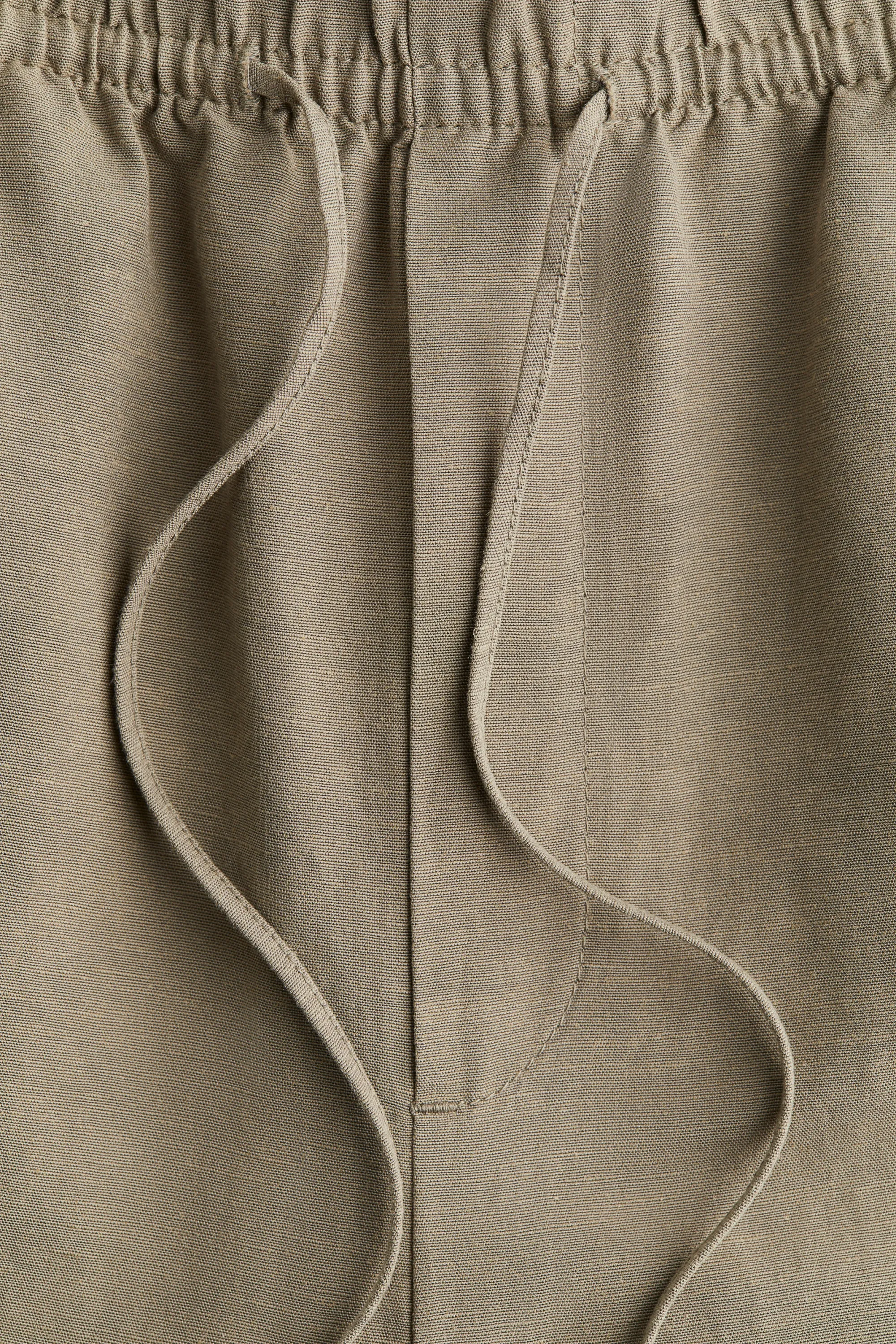 Pantalon en lin mélangé avec cordon de serrage - Vert kaki