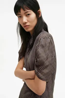 Robe à manches bouffantes - Noir/vichy — photo 2