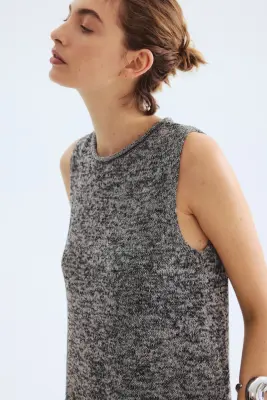 Top en maille avec franges - Gris foncé/blanc chiné — photo 3