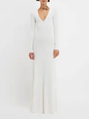 Robe de mariée longue manches longues décolleté V stretch blanc Prix boutique 1390€ Taille 40 — photo 2