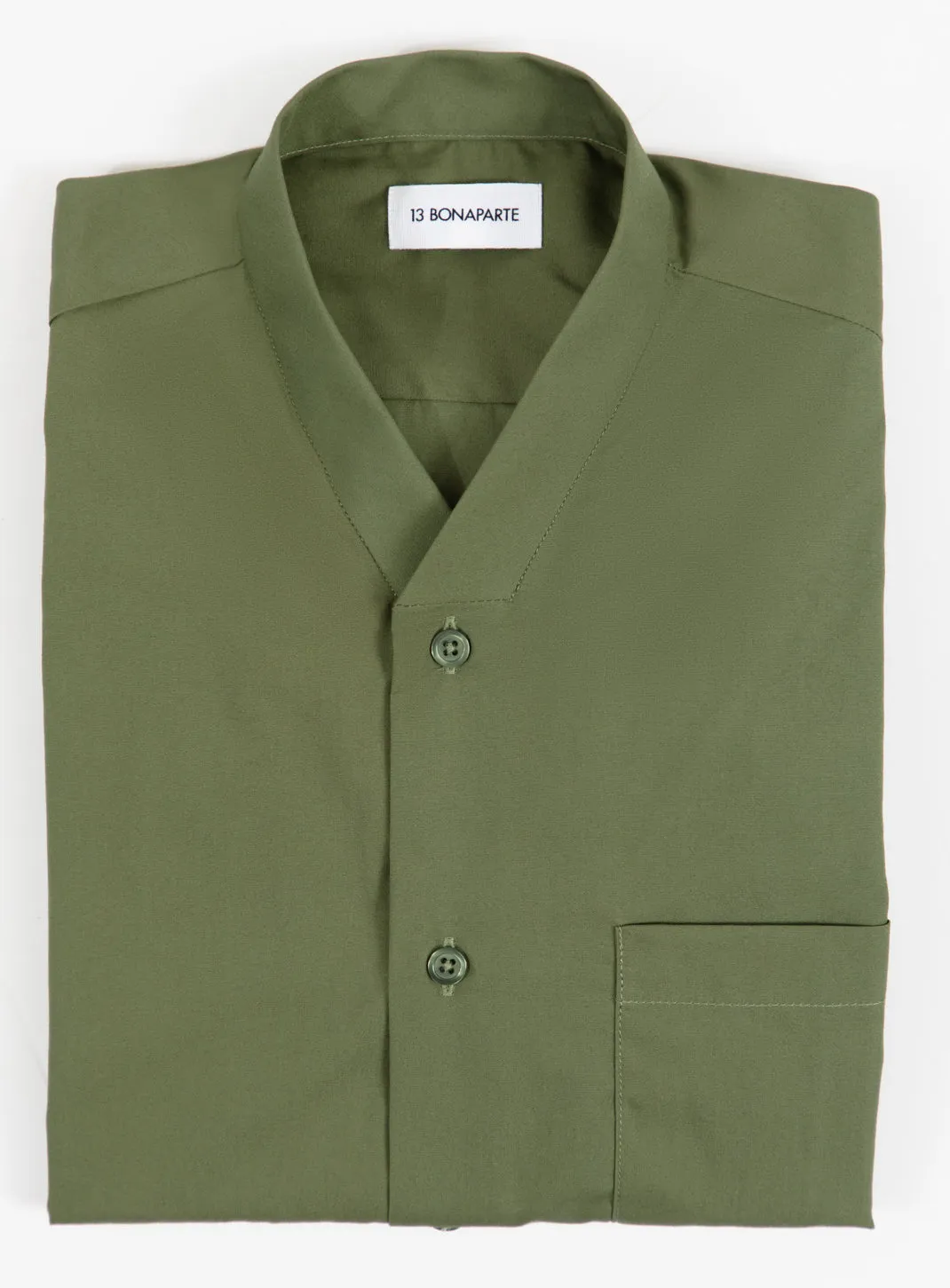False Collar Shirt in Olive Poplin