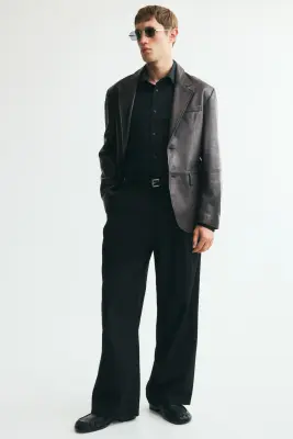 Veste en cuir à fermeture droite - Marron foncé — photo 1