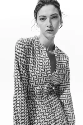 Robe avec ceinture à nouer - Crème/motif — photo 2