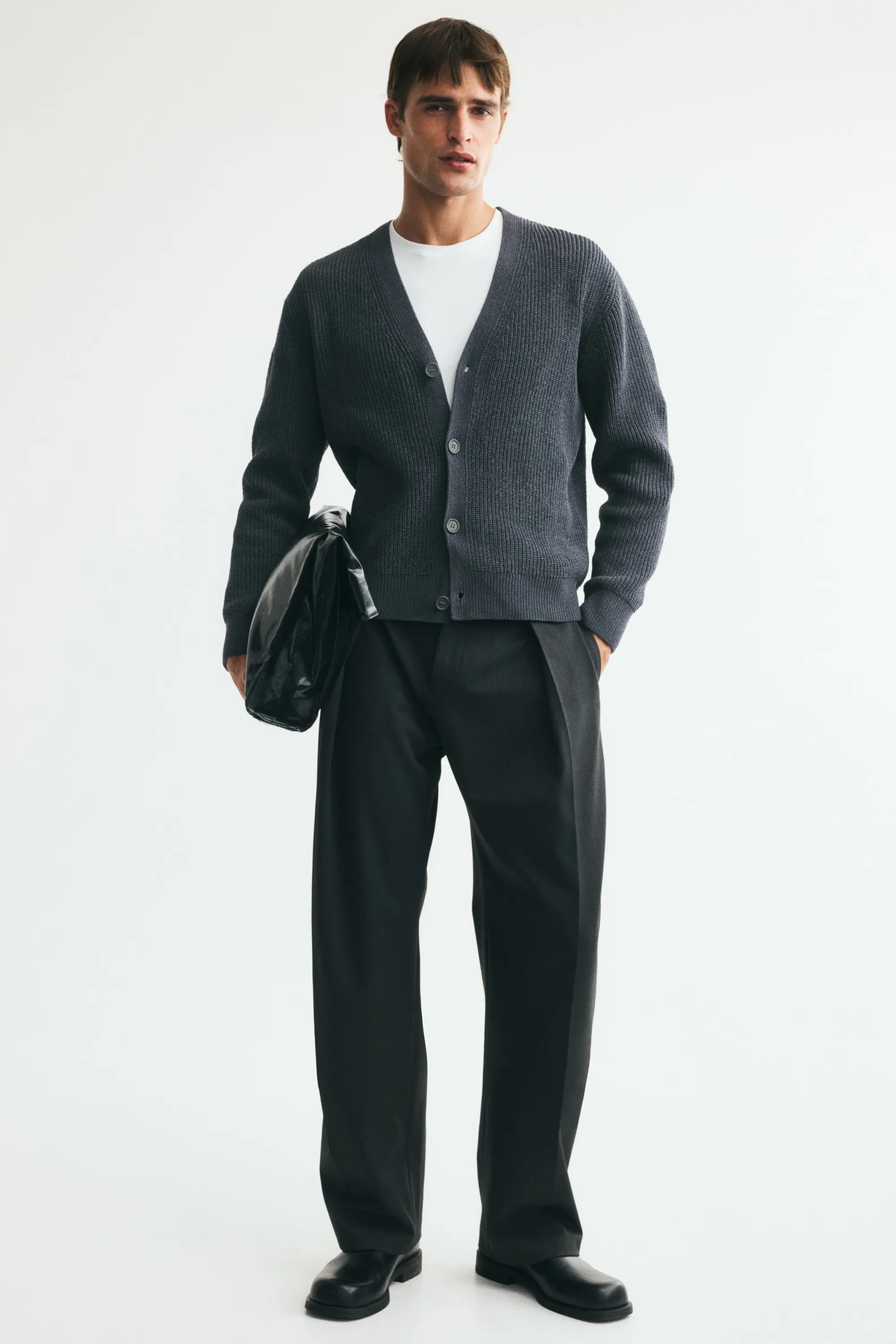 Gilet Relaxed Fit en fil chenille - Gris foncé