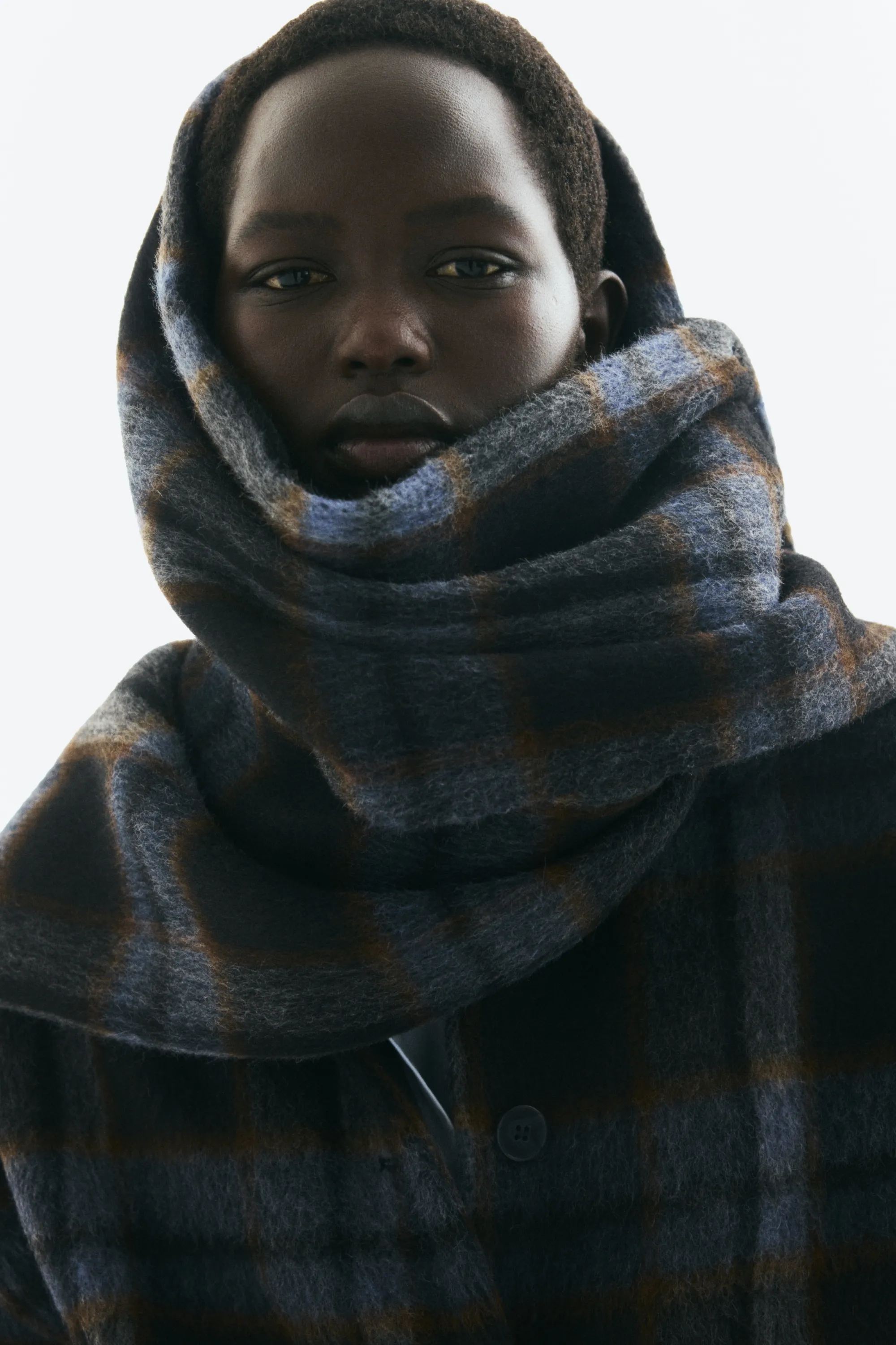 Veste brossée avec écharpe - Bleu marine/carreaux