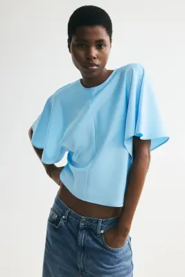 Blouse en satin avec manches papillon - Turquoise clair — photo 2