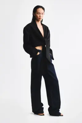 Blazer court avec détail à nouer - Noir — photo 2