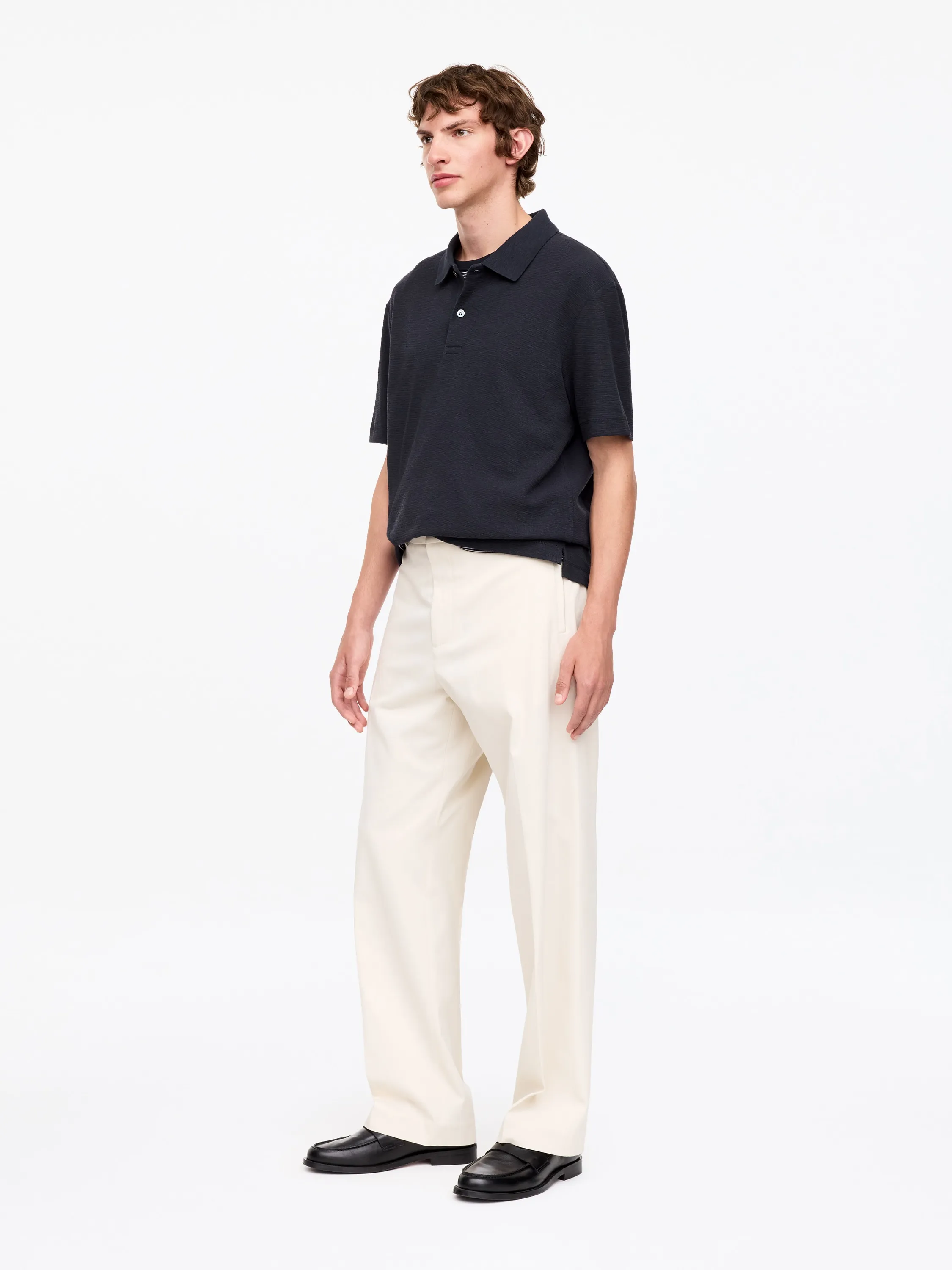 Polo en lin et coton - Bleu foncé