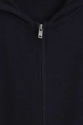 SWEAT À CAPUCHE ZIPPÉ EN LAINE MÉRINOS - BLEU MARINE — photo 2
