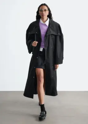 Manteau ceinturé à épaules larges - Noir — photo 1