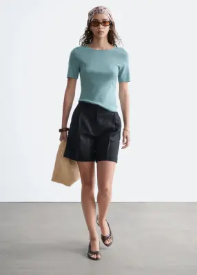 T-shirt ajusté en maille - Bleu acier — photo 2