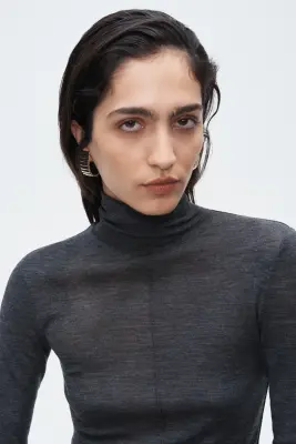 Top col roulé en laine mérinos - Gris foncé chiné — photo 2