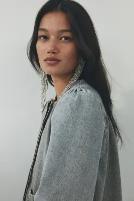 Veste à manches bouffantes en denim - Gris délavé — photo 4
