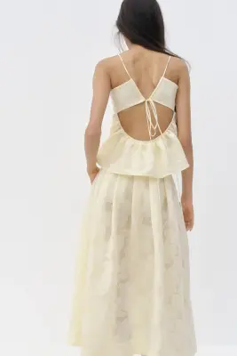 Jupe plissée en tissu jacquard - Jaune clair — photo 2
