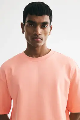 T-shirt Loose Fit en interlock - Rose corail — photo 2