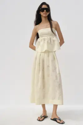 Top péplum en tissu jacquard - Jaune clair — photo 2