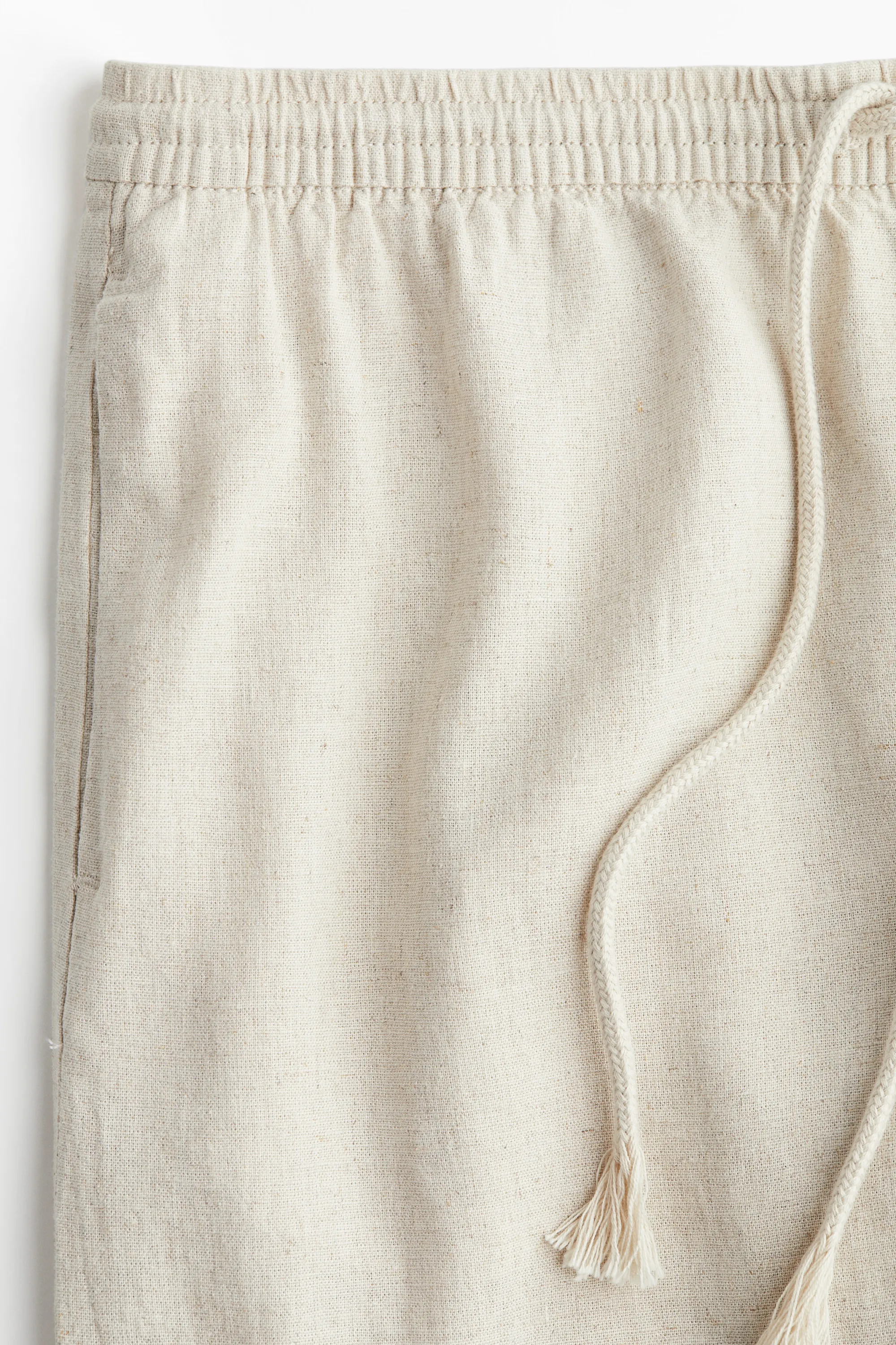 Pantalon en lin mélangé avec cordon de serrage - Beige clair