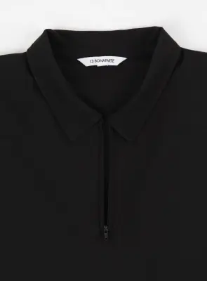 Long Sleeve Zipped Poloshirt in Black Technical Knit — photo 2