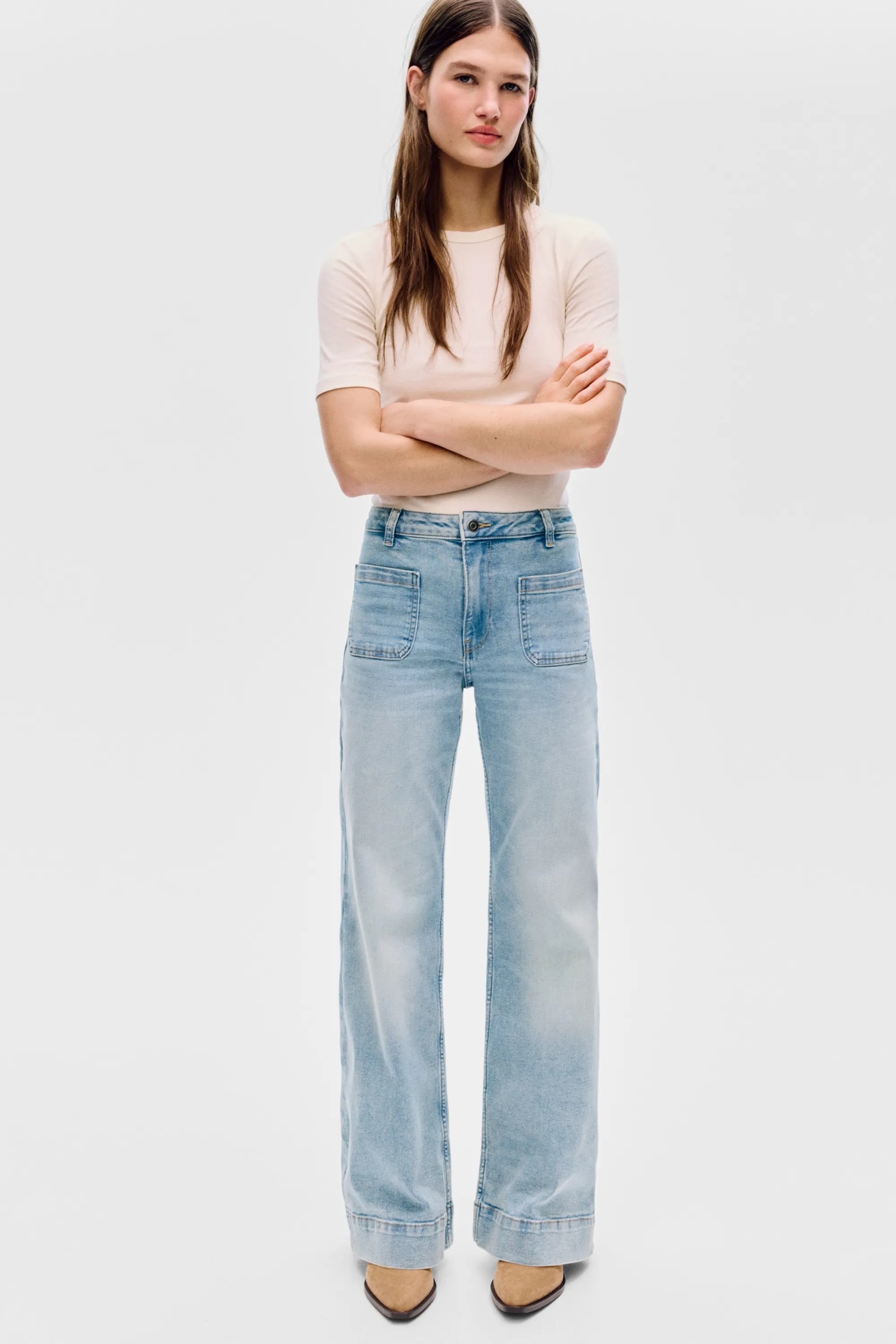 Wide High Waist Jeans - Bleu denim clair