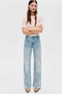 Wide High Waist Jeans - Bleu denim clair — photo 1
