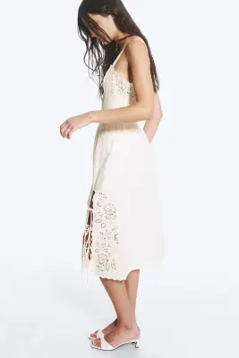 Robe midi brodée - Blanc — photo 2