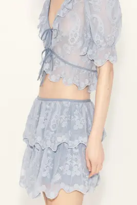 Jupe à étages brodée - Bleu clair — photo 3