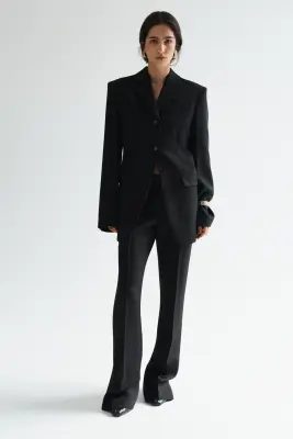 Pantalon chic en laine avec jambes droites - Noir — photo 2