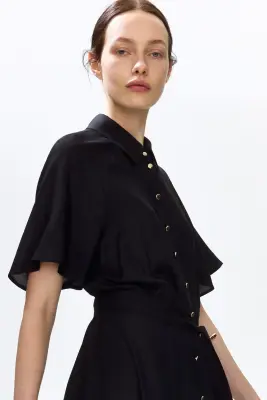 Robe chemise avec ceinture à nouer - Noir — photo 2