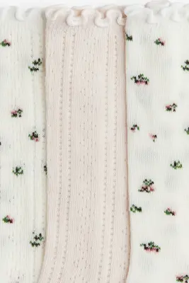 Lot de 3 paires de chaussettes en maille pointelle - Rose clair/fleuri — photo 1