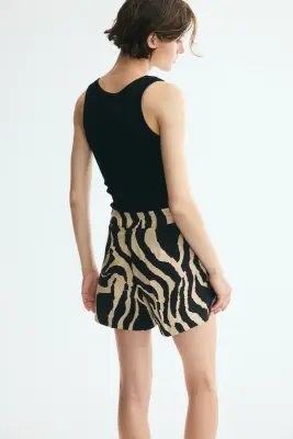 Short chic en lin mélangé - Noir/imprimé zèbre — photo 1