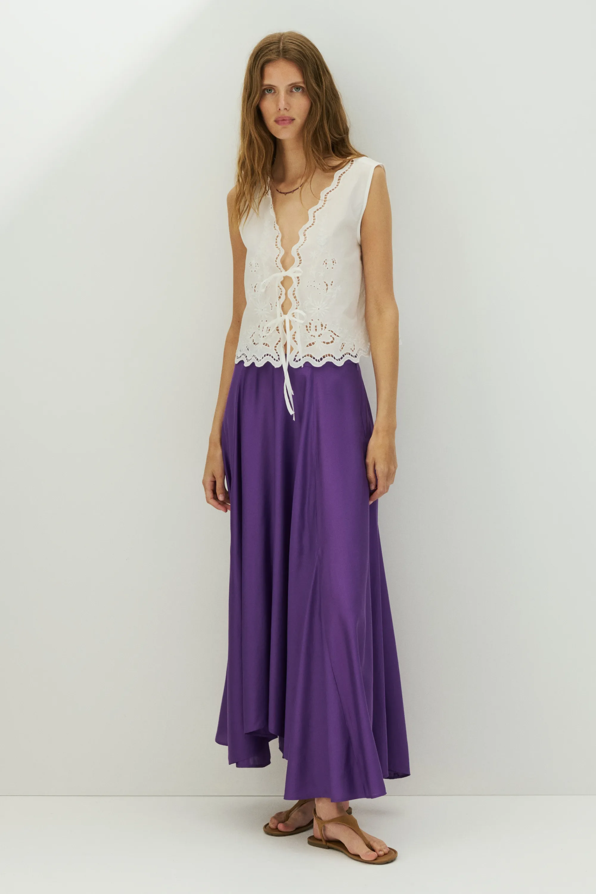 Jupe évasée en viscose mélangée - Violet