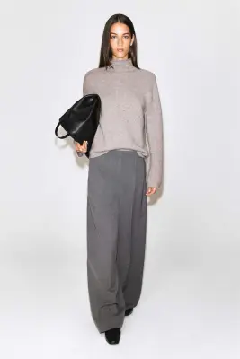 PANTALON LARGE À PLIS - GRIS CHINÉ — photo 1