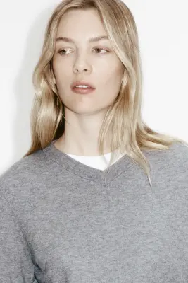 Pull à encolure en V - Gris chiné — photo 1