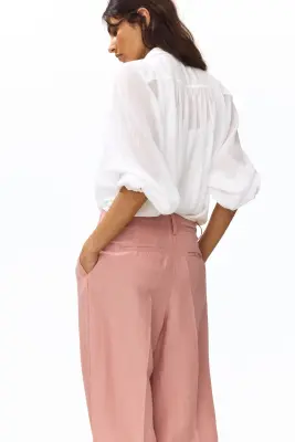 Pantalon effilé en lin mélangé - Rose ancien — photo 2