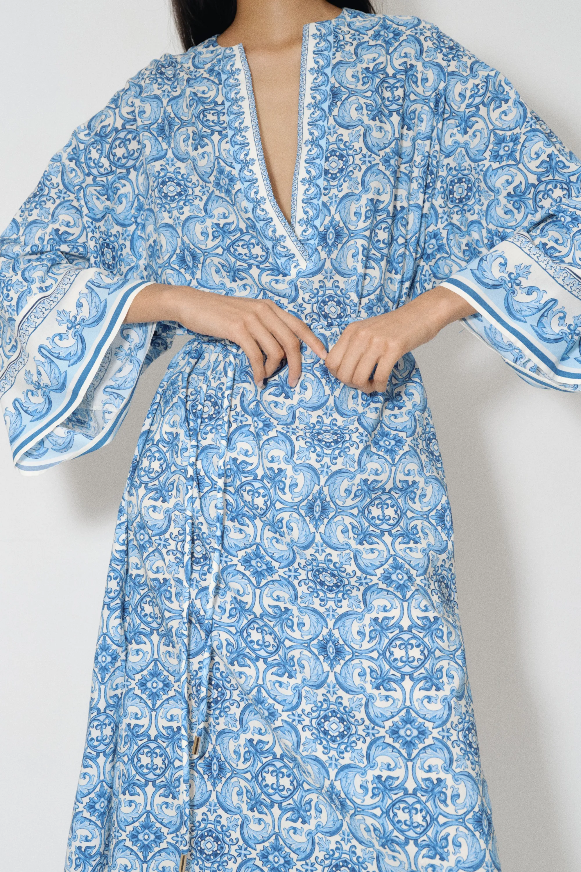 Robe tunique avec ceinture à nouer - Bleu/motif