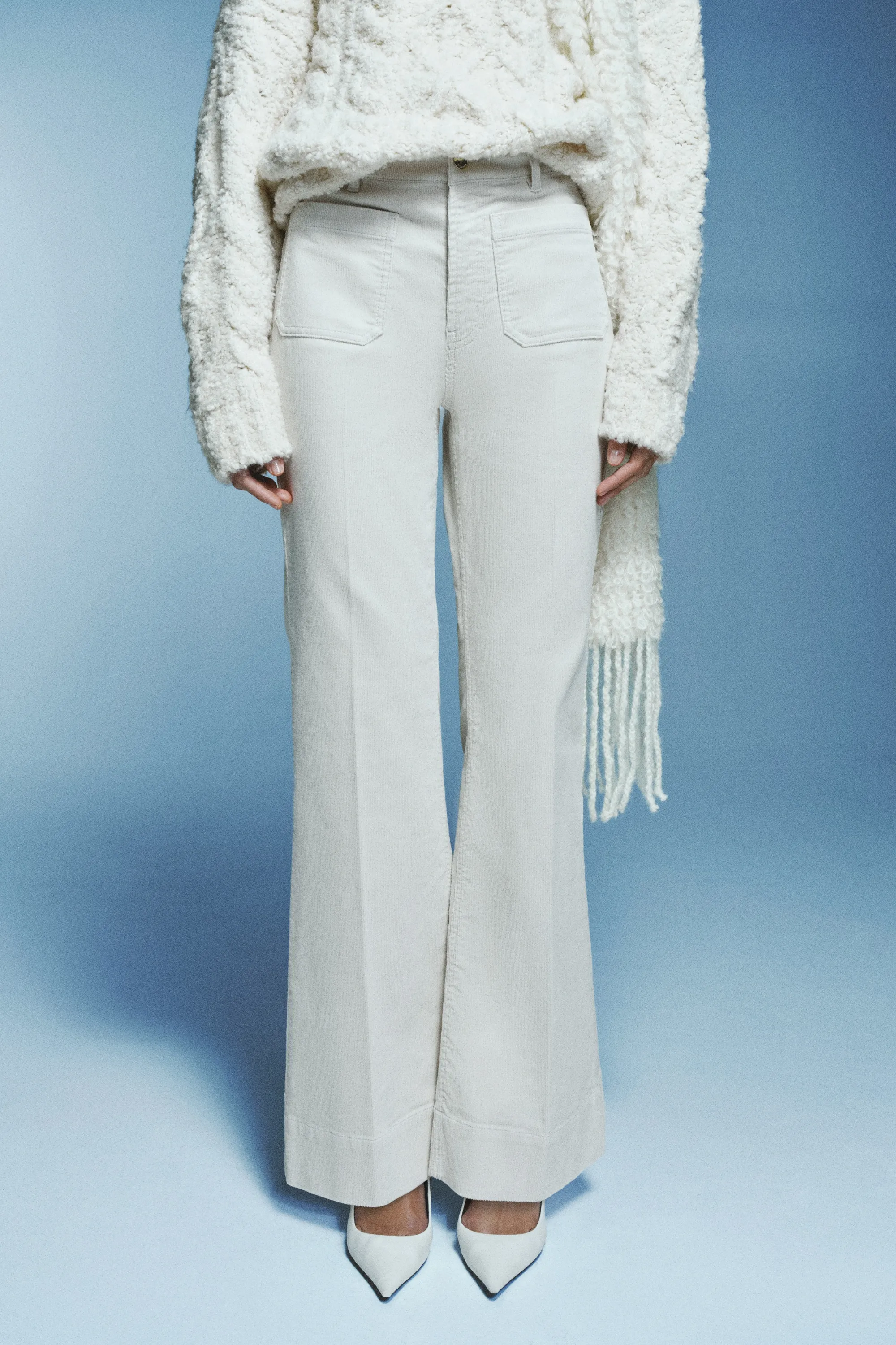 Pantalon évasé en velours côtelé - Beige clair