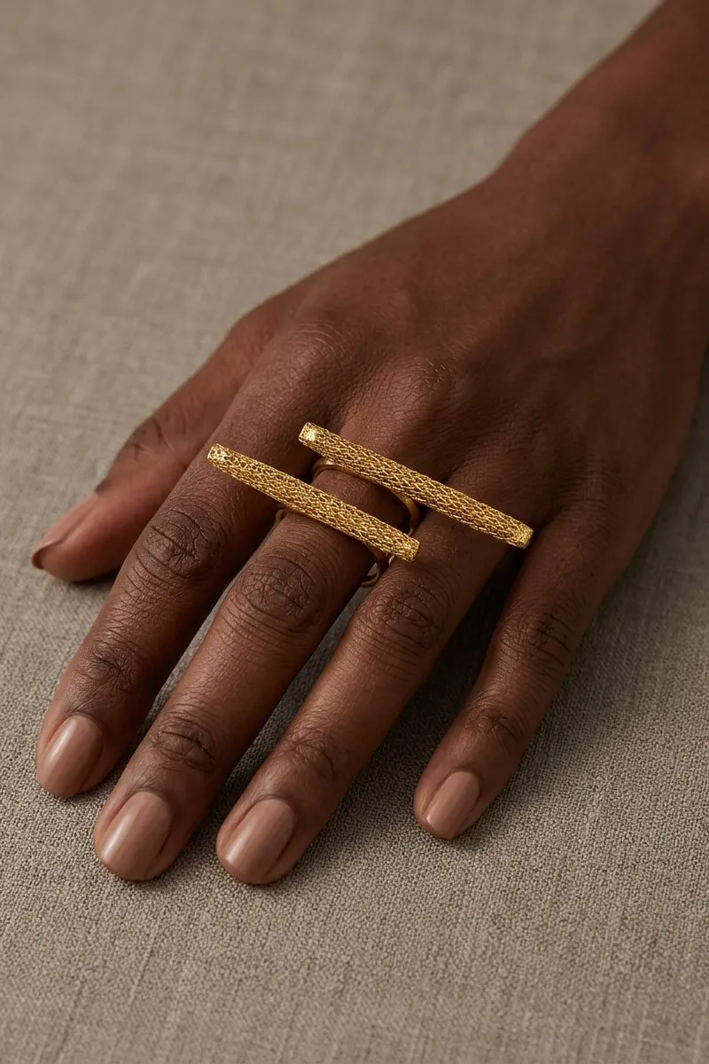 Bague Double Horizon en maille dorée