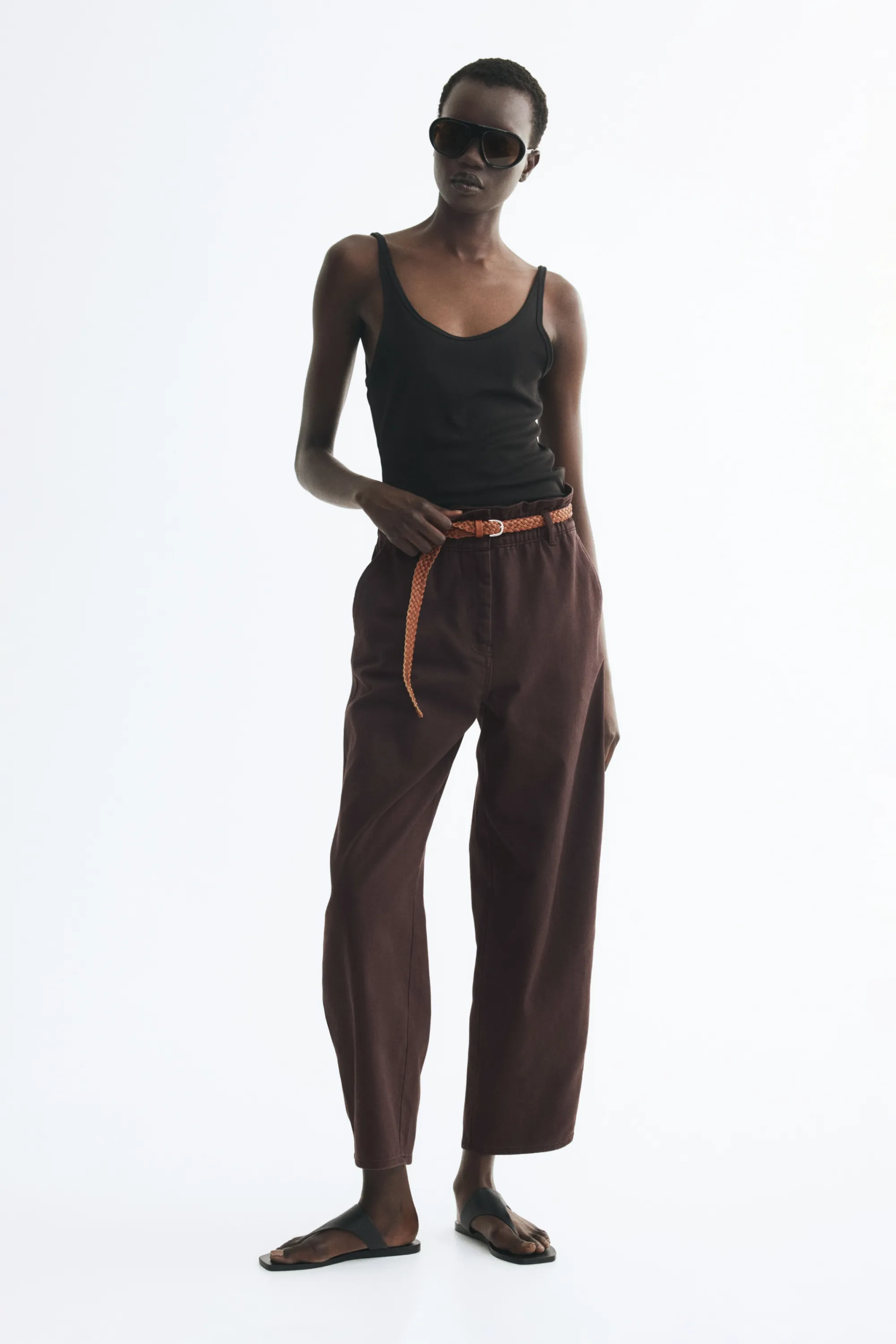 Pantalon barrel avec ceinture - Marron foncé